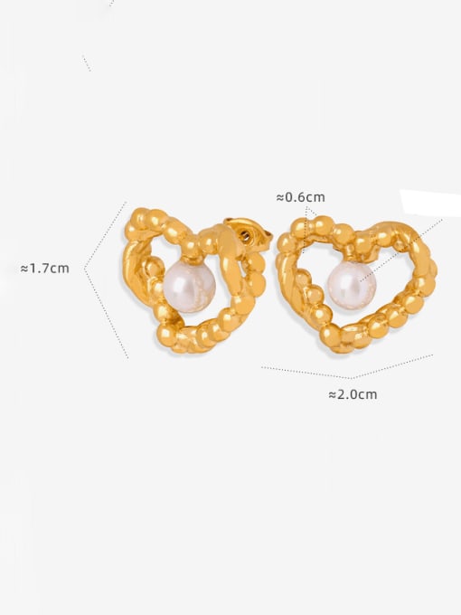 MAKA Brass Imitation Pearl Asymmetrical  Heart Vintage Stud Earring 2