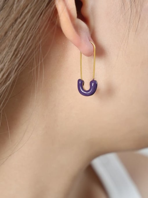 F984 Purple Glaze Gold Ear Damage Titanium Steel Enamel Geometric Trend Stud Earring