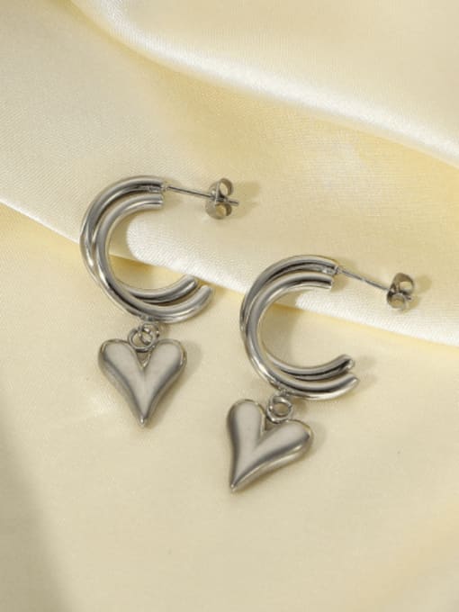 JDE201851 2 Stainless steel Heart Minimalist Huggie Earring