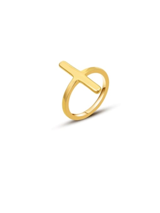 Gold Cross Ring Titanium 316L Stainless Steel Smooth Cross Minimalist Band Ring with e-coated waterproof