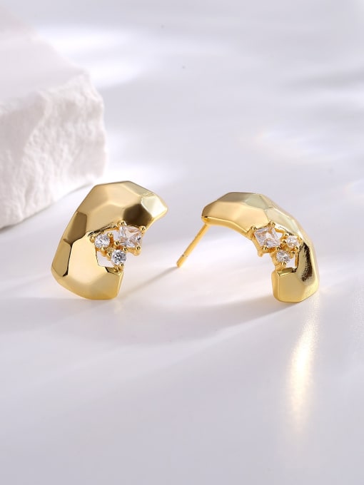 H01635 Gold Brass Cubic Zirconia Geometric Trend Stud Earring