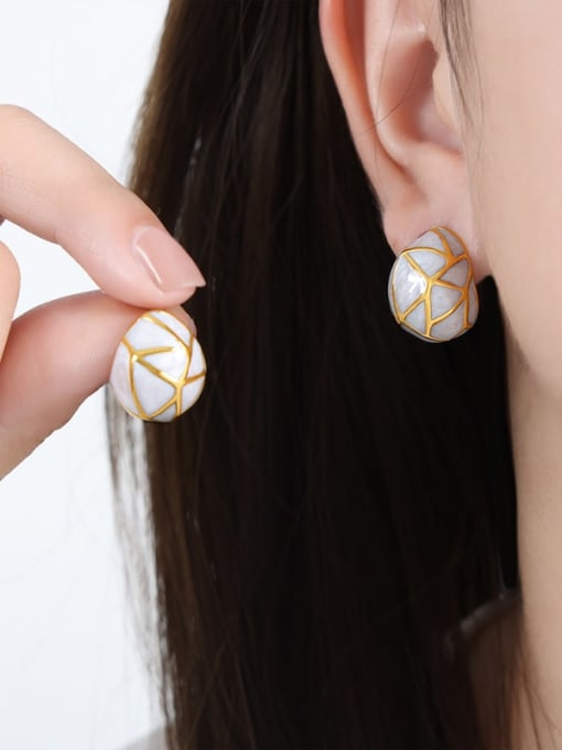 F992 Gold Earrings Titanium Steel Enamel Geometric Trend Stud Earring