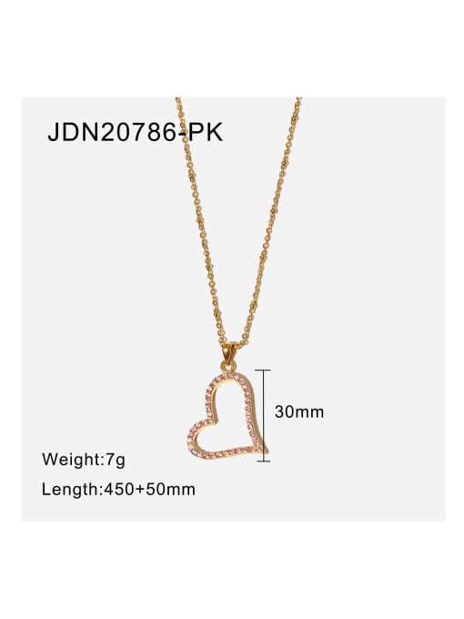 JDN20786 PK Stainless steel Cubic Zirconia Pink Heart Dainty Necklace