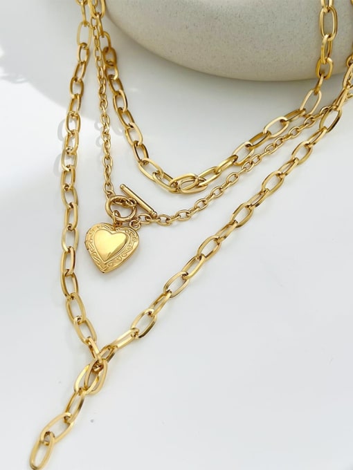 CDK158 Gold Stainless steel Heart Trend Multi Strand Necklace