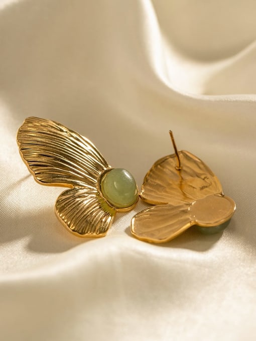 J&D Stainless steel Emerald Butterfly Vintage Stud Earring 2