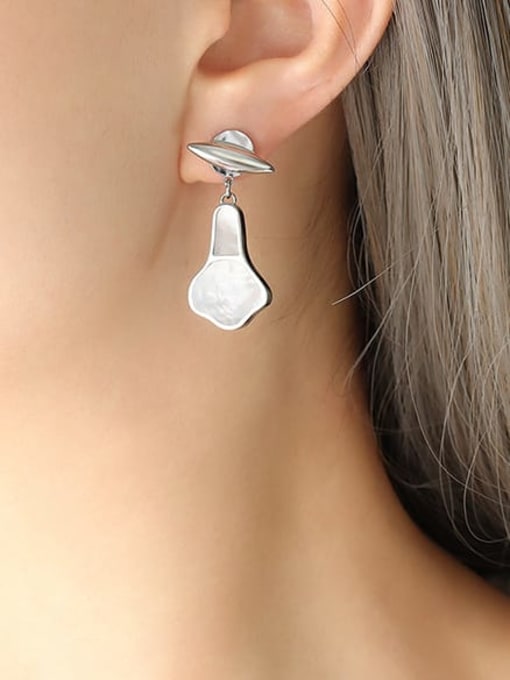 F239 Steel Color Earrings Titanium Steel Shell Geometric Minimalist Drop Earring