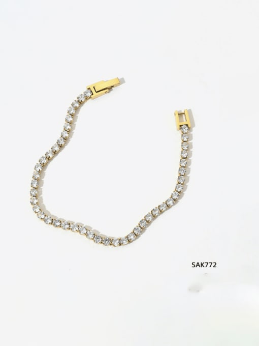 SAK772 Golden +White Stainless steel Rhinestone Geometric Minimalist Bracelet