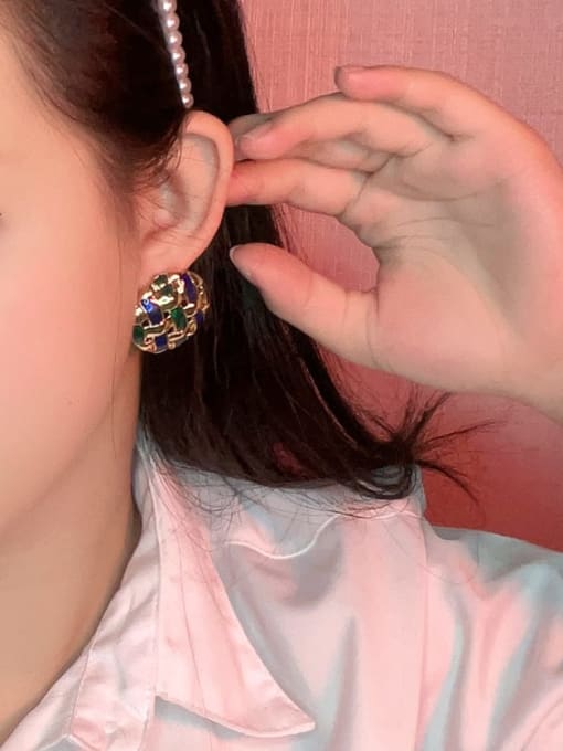 QJM Brass Enamel Geometric Trend Stud Earring 1