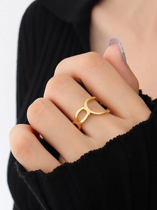 Gold figure 8 hollow open ring Titanium Steel Geometric Trend Band Ring