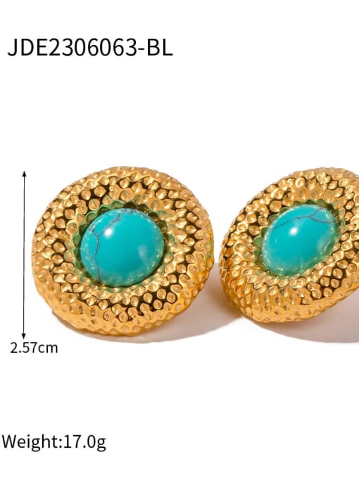 JDE2306063 BL Stainless steel Turquoise Round Vintage Stud Earring