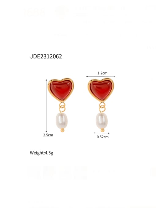 J&D Stainless steel Imitation Pearl Enamel Heart Minimalist Drop Earring 2