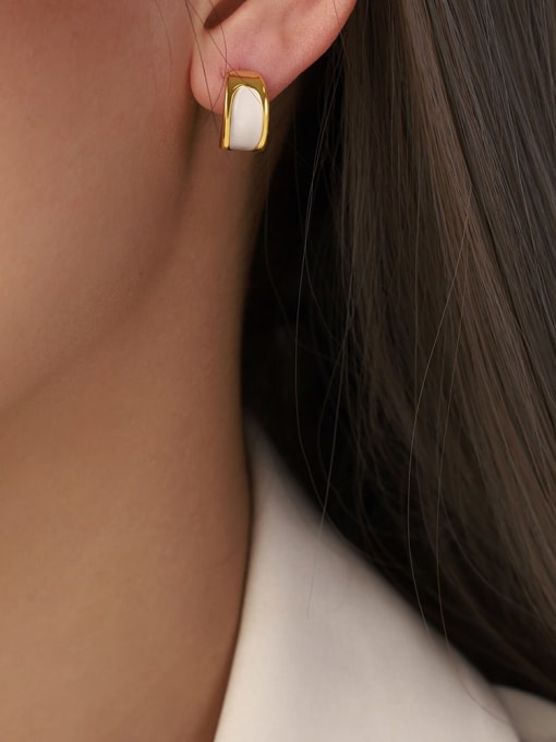 F336 White Glazed Earrings Brass Enamel Geometric Trend Stud Earring