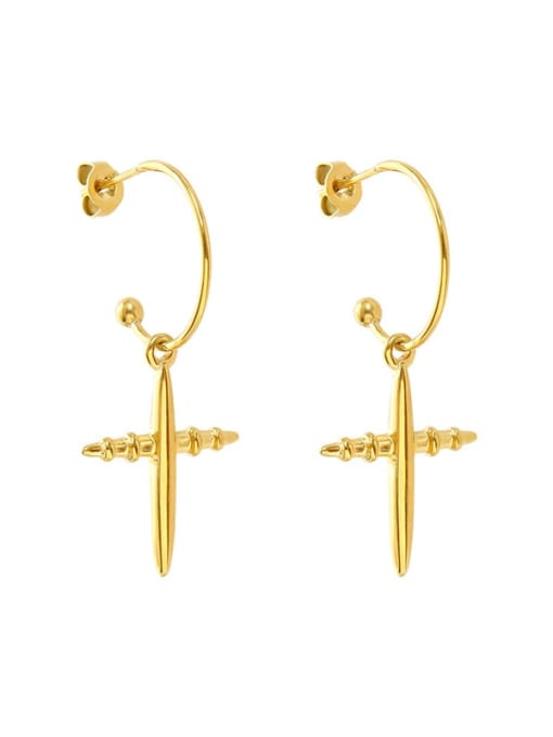 gold Titanium 316L Stainless Steel Cross Minimalist Hook Earring with e-coated waterproof