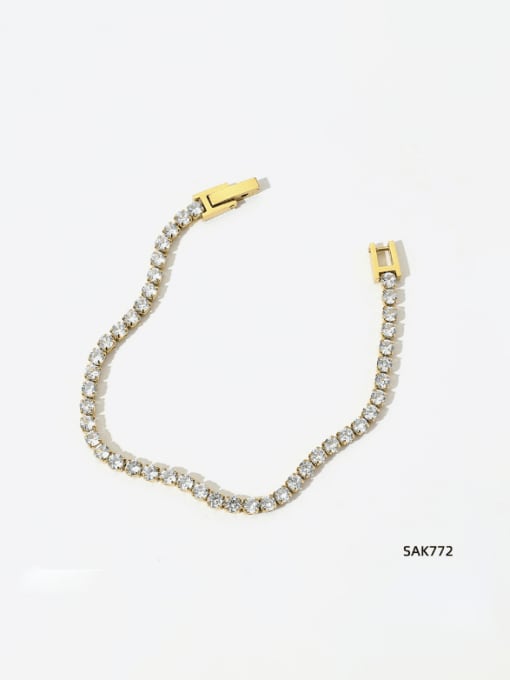 SAK772 Golden White Stainless steel Cubic Zirconia Geometric Vintage Link Bracelet