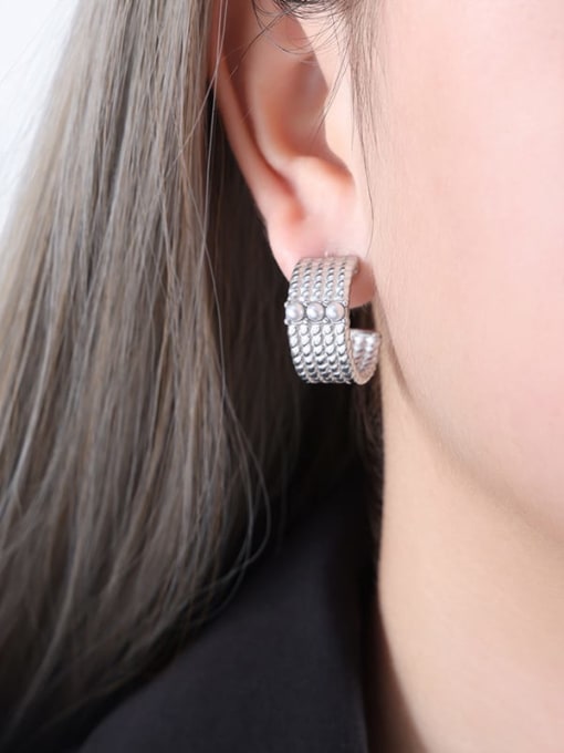 F906 Steel Color Earrings Titanium Steel Freshwater Pearl Geometric Trend Stud Earring