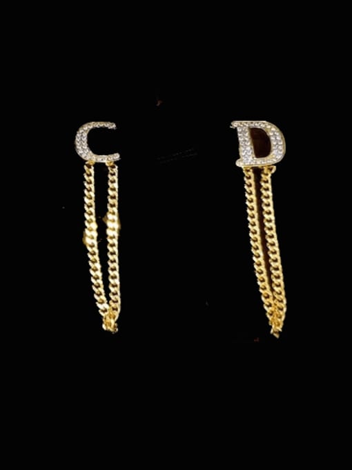 Clioro Brass Cubic Zirconia Letter Tassel Vintage Threader Earring 3