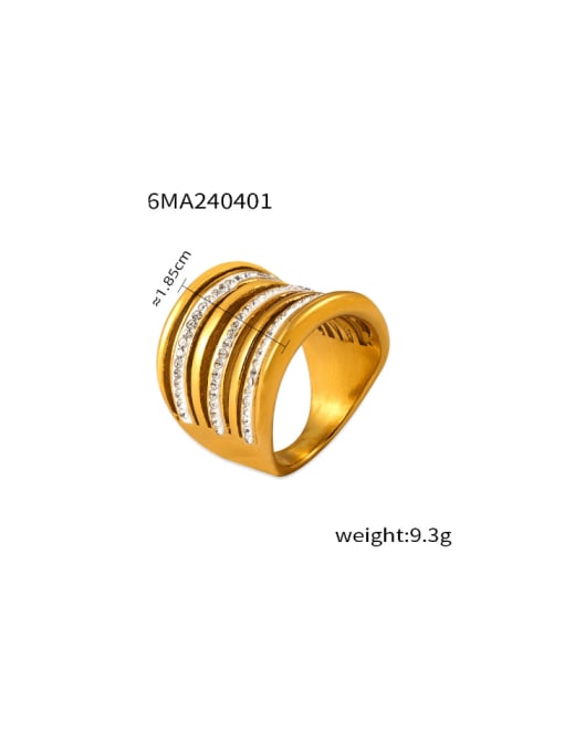 A596 Gold Ring Titanium Steel Rhinestone Geometric Hip Hop Stackable Ring