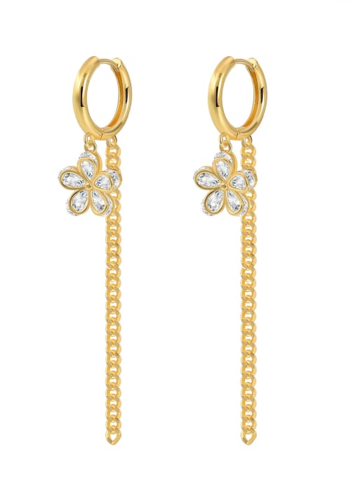 Clioro Brass Cubic Zirconia Chain Tassel Vintage Threader Earring