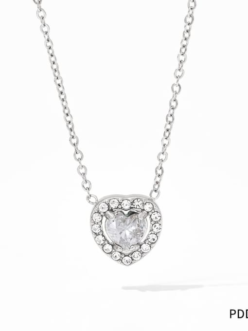 PDD379 steel color Stainless steel Cubic Zirconia Flower Vintage Necklace