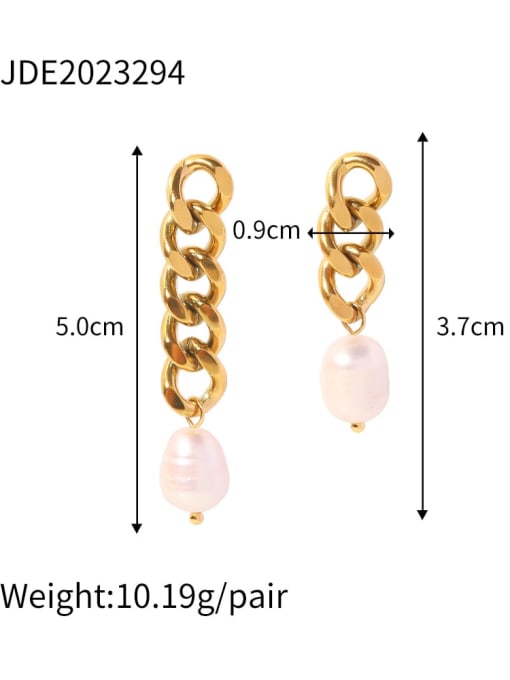 JDE2023294 Stainless steel Imitation Pearl Geometric Vintage Asymmetrical  Chain Drop Earring