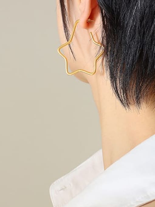 F628 Gold Star Earrings 4.5cm Titanium Steel Five-Pointed Star Minimalist Huggie Earring