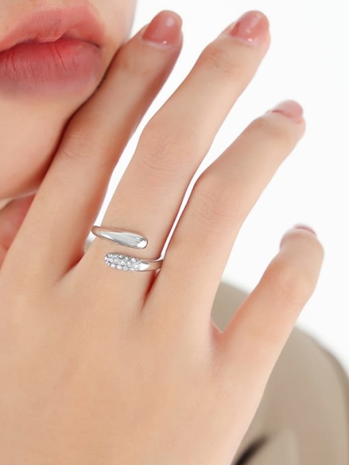 A002 Steel White Water Diamond Ring Titanium Steel Cubic Zirconia Geometric Trend Band Ring