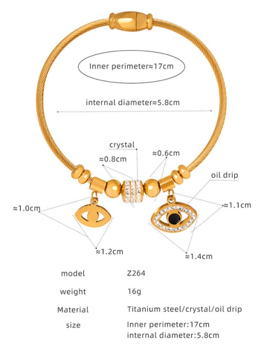 Z264 Gold Bracelet Titanium Steel Cubic Zirconia Geometric Trend Band Bangle