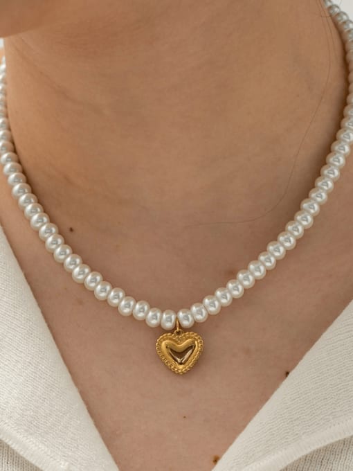 J&D Stainless steel Imitation Pearl Heart Vintage Necklace 1