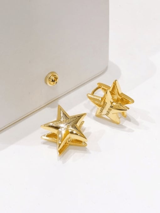 Clioro Brass Pentagram Minimalist Huggie Earring 2