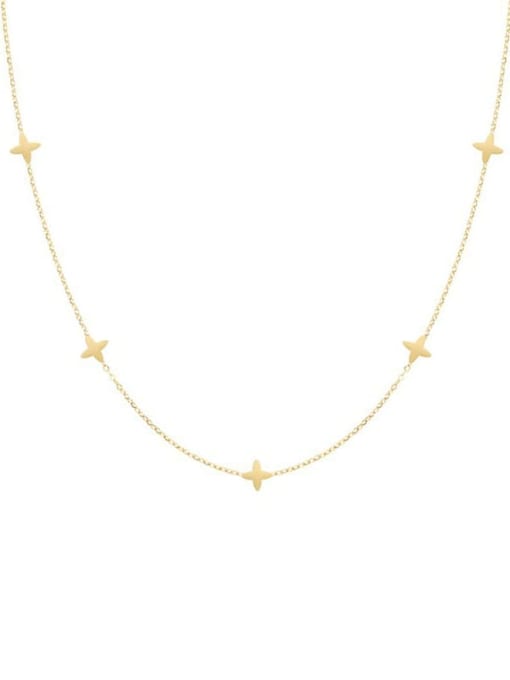 P019 Simple Four Leaf Necklace Gold Titanium Steel Tassel Dainty Tassel Necklace
