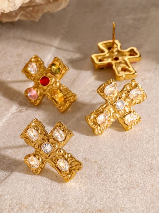 J&D Titanium Steel Cubic Zirconia Cross Trend Stud Earring 1