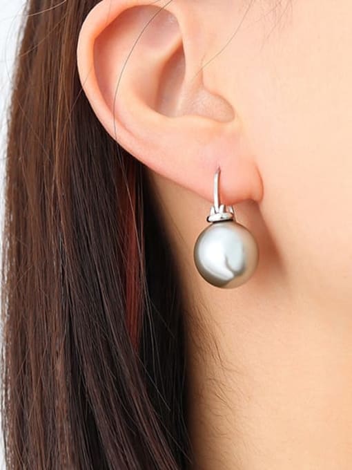 F369  Grey Pearl Earrings steel Titanium Steel Imitation Pearl Geometric Vintage Huggie Earring