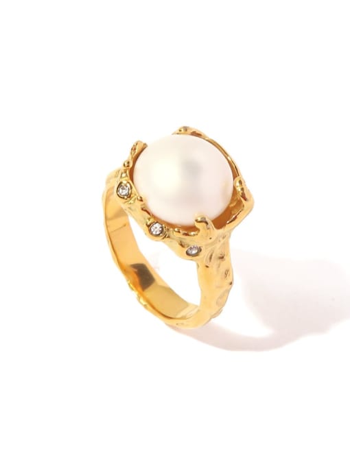 J&D Stainless steel Imitation Pearl Geometric Vintage Band Ring 3