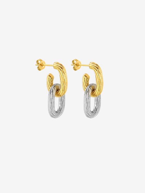 Gold+steel Titanium 316L Stainless Steel Geometric Minimalist Drop Earring with e-coated waterproof