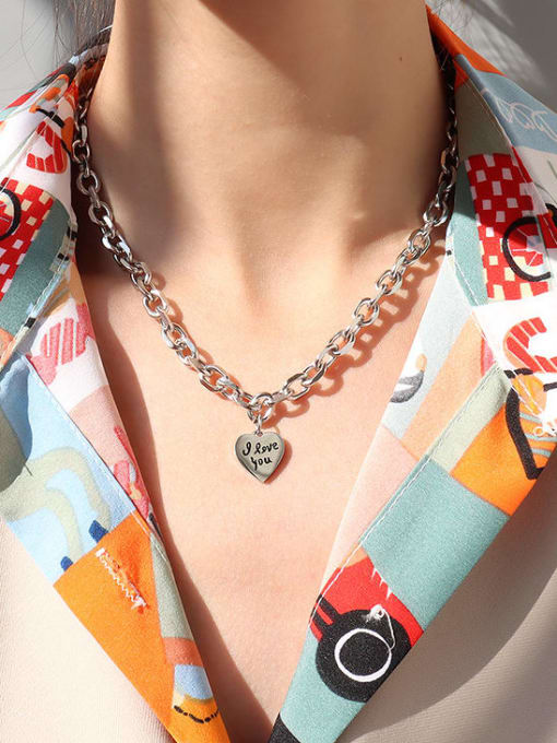 P851 peach heart steel 40+ 5cm Titanium 316L Stainless Steel Geometric Hip Hop Necklace with e-coated waterproof