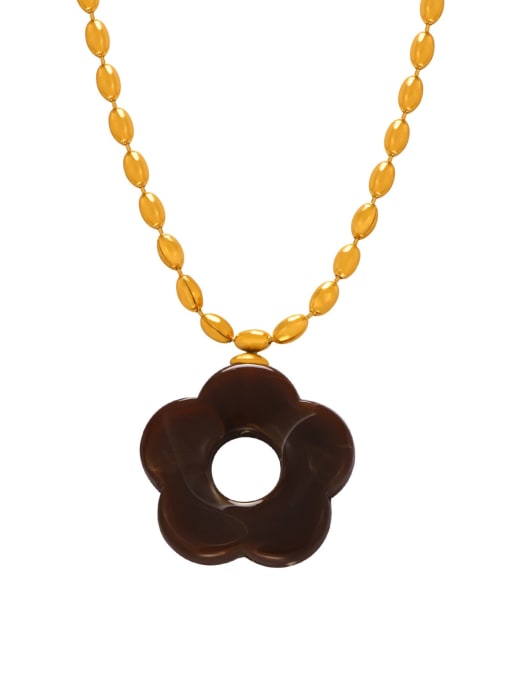 MYTXP103 Dark Brown Necklace Brass Resin Flower Minimalist  Earring and Necklace Set