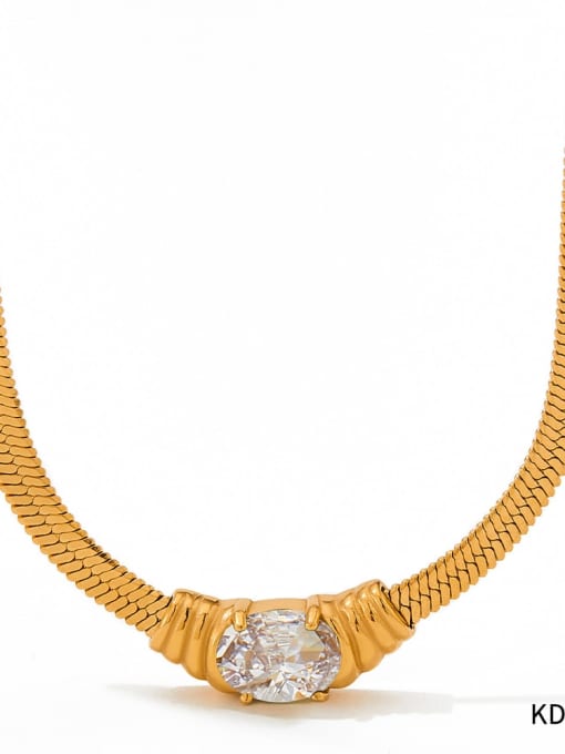 KDD126 Gold White Stainless steel Cubic Zirconia Geometric Trend Link Necklace
