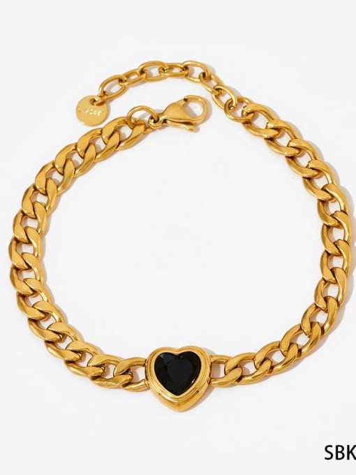 Bracelet gold black  SBK315 Stainless steel Cubic Zirconia Hip Hop Heart Earring Bracelet and Necklace Set