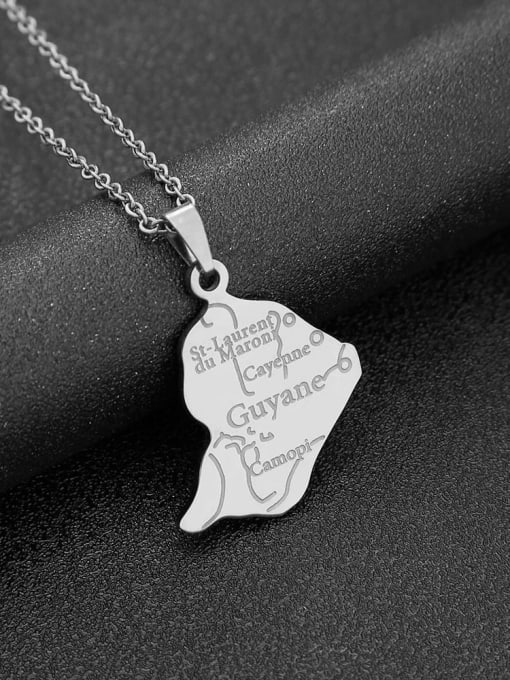 SONYA-Map Jewelry Stainless steel Irregular Hip Hop Map of Guyana, France Pendant Necklace 2