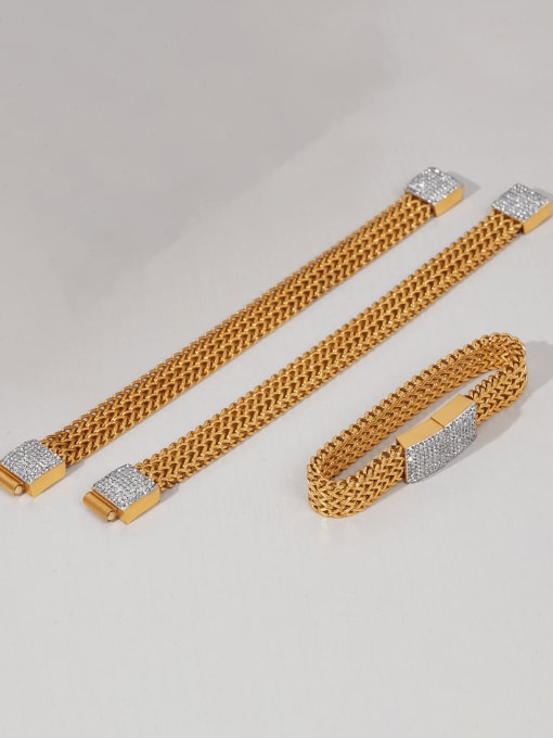 MAKA Stainless steel Cubic Zirconia Geometric Minimalist Link Bracelet 3