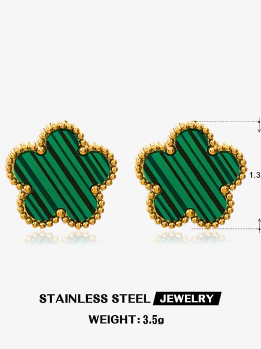 Green earrings Stainless steel Enamel Dainty Flower  Earring and Necklace Set
