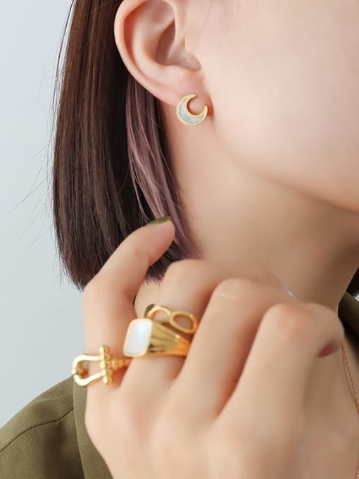F548 golden moon 40+ 5cm Titanium Steel Minimalist Moon  Shell Earring and Necklace Set