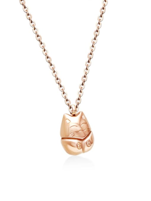 Rose gold 40+5cm Titanium 316L Stainless Steel  Cute Cat Pendant Necklace with e-coated waterproof