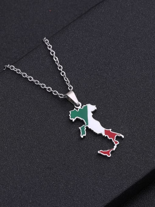 Steel colored Italian map necklace Stainless steel Irregular Ethnic Italian map pendant  Necklace