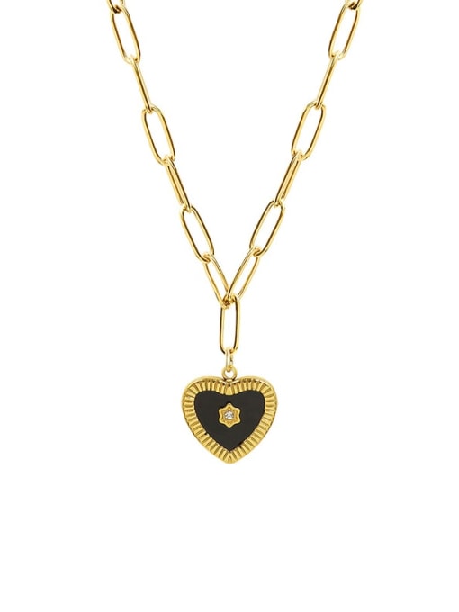 Golden 52+ 5cm Titanium 316L Stainless Steel Enamel Heart Minimalist Necklace with e-coated waterproof