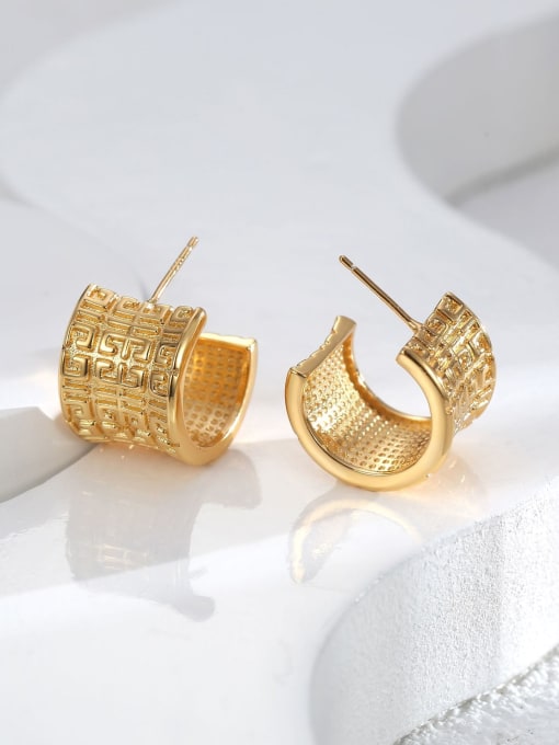 H01503 Gold Brass Geometric Trend Stud Earring