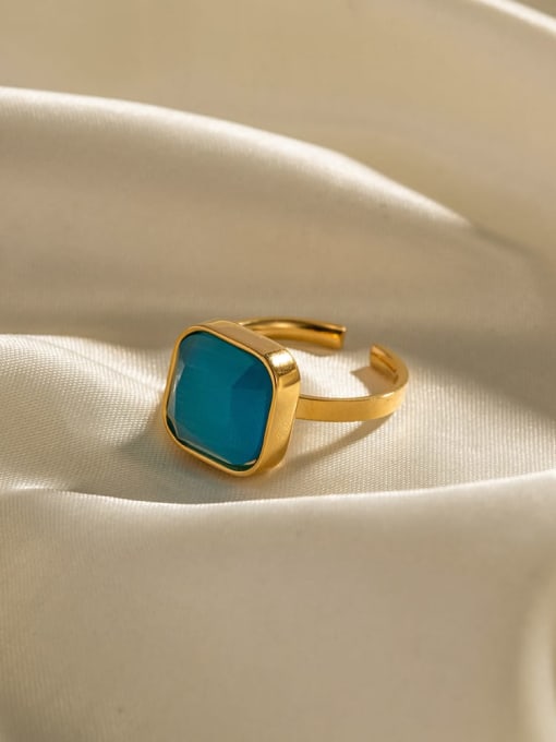 J&D Stainless steel Turquoise Geometric Trend Band Ring 2