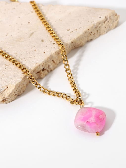 J&D Stainless steel Pink Natural stone Geometric Trend Necklace 2
