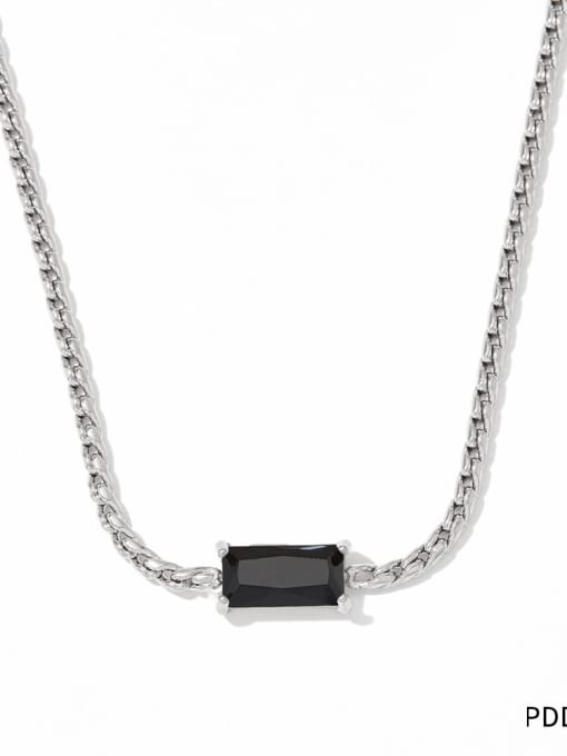 PDD363 Steel Black Stainless steel Cubic Zirconia Geometric Dainty Link Necklace