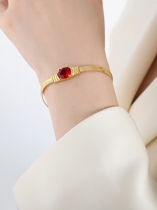 E433 Gold Red Trinitite Bracelet 17 3cm Trend Geometric Titanium Steel Cubic Zirconia Bracelet and Necklace Set